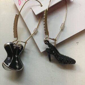 Betsey Johnson New Mismatch Black Bustier and High Heel Earrings